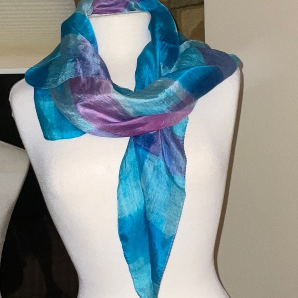 Glentex All Silk Plaid Tie Dye Scarf Vintage